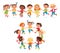 Kids holding hands. Childish chain and circle. Boys and girls lead round dance. Kindergarten game. Friendship and