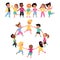 Kids holding hands. Happy multicultural cute preschool children lead round dance together, girls and boys form chain and