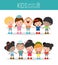 Kids holding hands on white background , Multi-ethnic children holding hands, Many happy children holding hands , Vector Illustrat