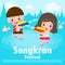 Kids holding water gun enjoy splashing water in Songkran festival, Thailand Traditional New Year`s Day Vector Illustration