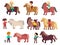 Kids horses. Cute children and little ponies characters, boys and girls rides, young jockeys and small equines, animals