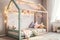 Kids\\\' House Floor Bed Frame Adorned with Fairy Lights and Soft Pastels. Generative AI