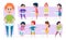Kids hygiene. Happy little children washing hands cleaning body in water exact vector characters set