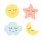 Kids icon set. Cloud, star and moon icon design.