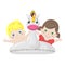 Kids with inflatable Unicorn float - summer illustration cartoon style