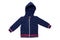 Kids jacket isolated. A stylish fashionable dark blue jacket with white dots and blue lining for the little girl. A sport jacket