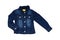 Kids jeans jacket isolated. A stylish fashionable denim dark blue jacket with a light blue lining for the little girl. Children