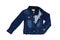 Kids jeans jacket isolated. A stylish fashionable denim dark blue jacket with a light blue lining for the little girl. Children