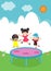 Kids jumping on trampoline. child Practicing Different Sports And Physical Activities In Physical Education Class Vector flat