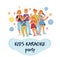 Kids karaoke party banner or poster template with singing children