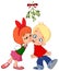 Kids kissing under mistletoe