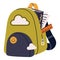 Kids knapsack, school bag. Childs schoolbag, packed satchel with stationery, study supplies. Open childish backpack with
