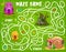 Kids labyrinth maze, cartoon flower bud, beehive