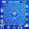 Kids labyrinth maze game, cartoon robots riddle