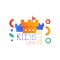 Kids land club logo original, creative label template, science education curricular club badge with castle towers vector