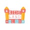 Kids Land Playground And Entertainment Club Colorful Promo Sign With Bouncing Castle For The Playing Space For Children