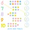 Kids learning number material 6 to 10. Join and Trace. Illustration of Education Counting Game for Preschool Children. Kawaii snow