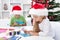 Kids making christmas greeting cards