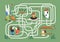 Kids maze game with cute animals in nature. Childish labyrinth puzzle with paths. Logical quest for children's learning