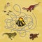 Kids maze. Labyrinth of dino way. Help the researcher find traces of dinosaurs