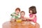 Kids measuring ingredients for baking in kitchen