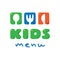 Kids Menu logo with funny spoon, fork and knife