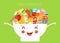 Kids daily menu products in cute bowl, meal for every day healthy food for child cartoon vector illustration.