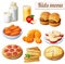 Kids menu. Set of cartoon vector food icons on white background