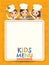 Kids menu young chef children with blank menu board cartoon