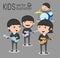 Kids and music, vector illustration of four kids in a music band, Children playing Musical Instruments