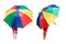 Kids not wear shoes are holding an umbrella isolate on white background