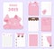 Kids notebook page pig template vector cards piggy, notes, stickers, labels, pink tags paper sheet illustration.