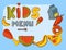 Kids organic menu hand drawn banner vector cartoon cute label cooking restaurant healthy fresh food.