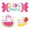 Kids organic menu hand drawn banner vector set baby restaurant healthy fresh food badge.