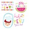 Kids organic menu hand drawn banner vector set baby restaurant healthy fresh food badge.