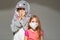 Kids in pajamas and masks in quarantine epidemic