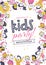 Kids party flayer template with happy little boys and girls characters.