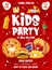 Kids party flyer, funny cartoon takeaway fast food