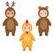 Kids Party Outfit. Children in Animal Carnival Costumes