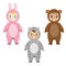 Kids Party Outfit. Children in Animal Carnival Costumes