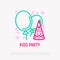 Kids party thin line icon: baloons, confetti