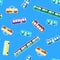 Kids pattern with cartoon chaotic city transport
