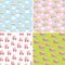 Kids patterns set with cute car, airplane, helicopter, ship. Flat texture collection. Perfect for baby fabric, wallpaper.