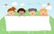 Kids peeping behind placard, happy children, Cute little kids on white background,Vector