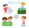 Kids and piggy bank, Childrens savings, illustration of isolated Childrens saving money on white background,