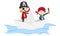 Kids pirate paper ship sailing in the sea  scull and cross bones