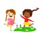 Kids play enjoy spring arrival warm summer little characters happy playing vector illustration.