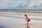 Kids play on tropical beach. Sand and water toy