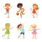 Kids playing in active games. Vector illustrations of funny children at playground