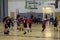 Kids playing basketball match